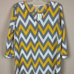 Tacera Yellow and Gray Chevron Blouse